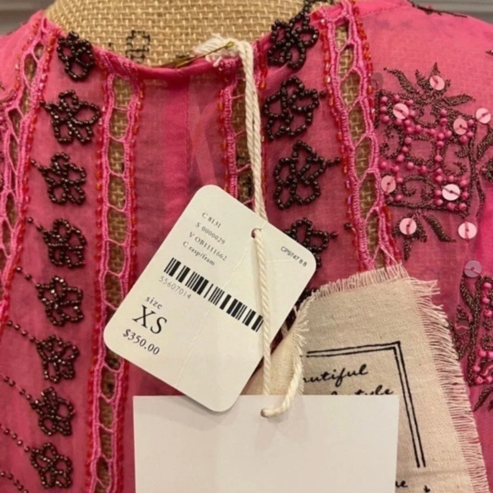 Free People Neon Moon Mini Raspberry Pink Sequin Dress Size XS NWT